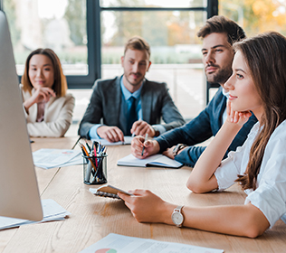 Employees watching a presentation