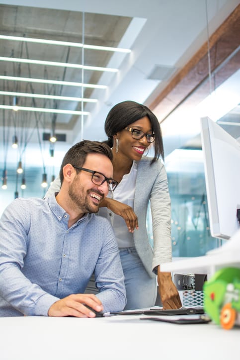 an HR representative working together with an employee