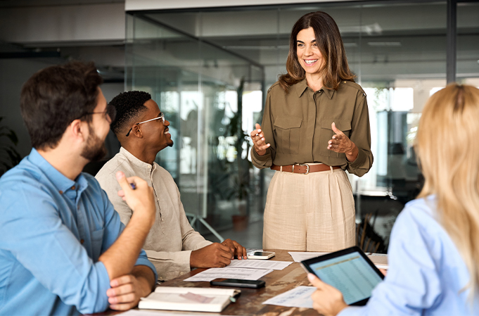 Consultant talking to clients