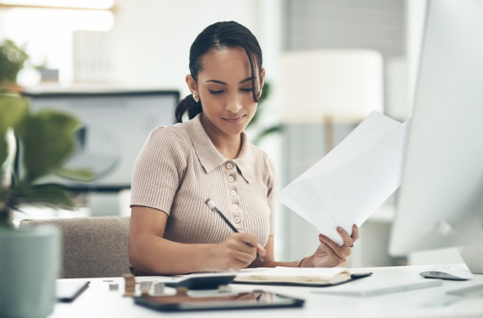 Female working on payroll